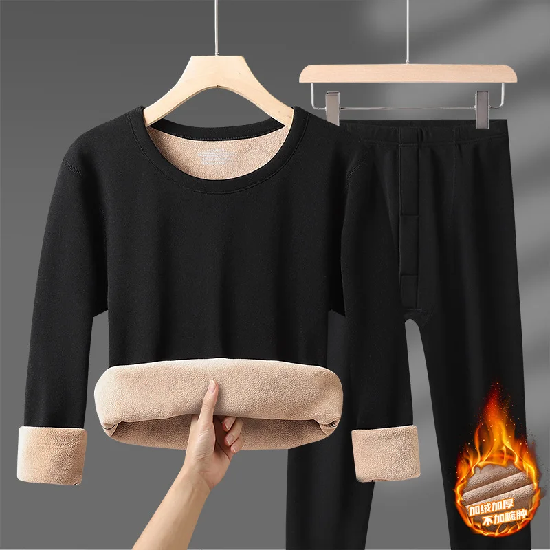 749852-bf3d8e.jpg Winter Thermal Underwear Sets Men Women Velvet Tops +Long Pants Comfortable Skin-friendly Elastic Thickening Warm 2 Piece Set - Image 1