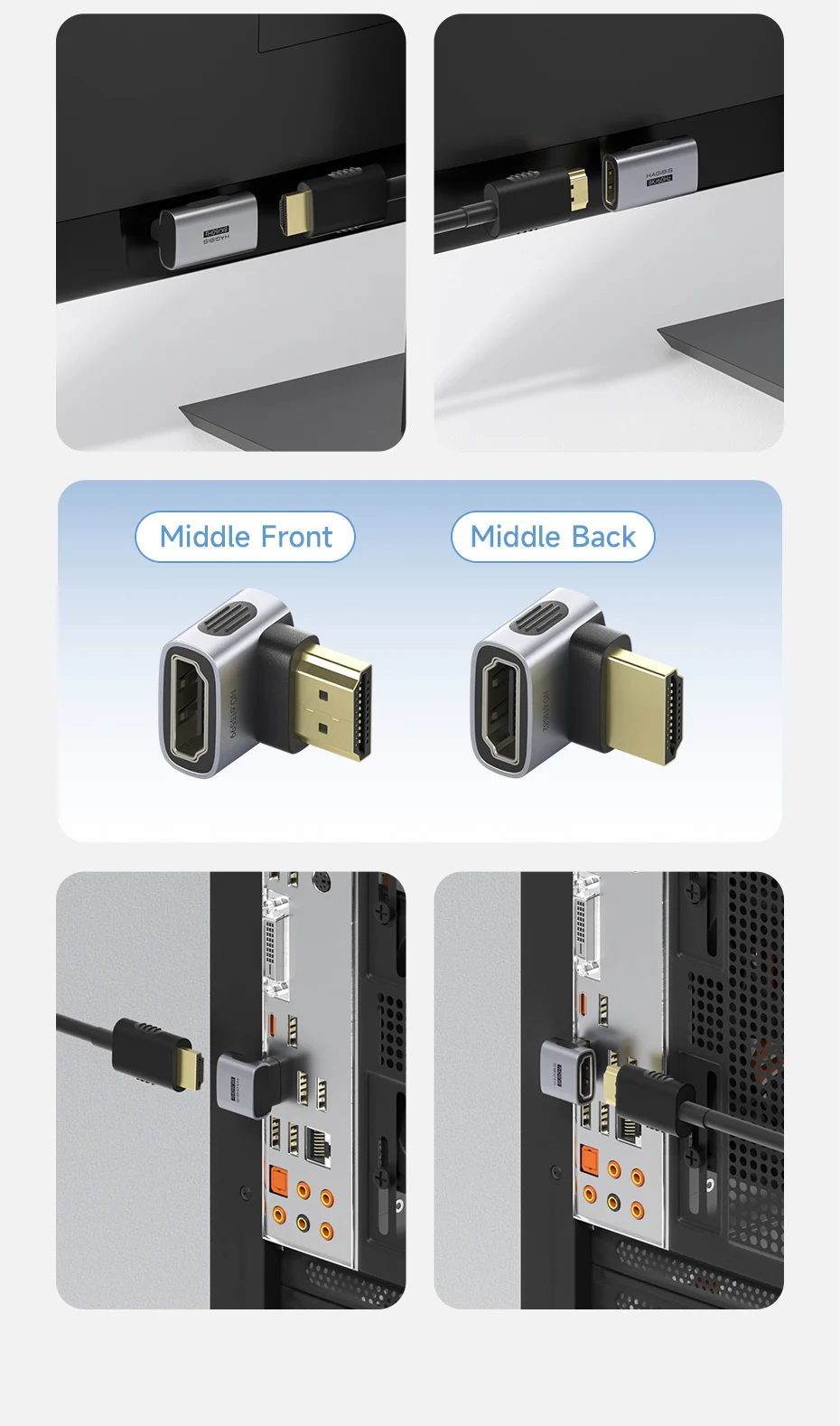 Hagibis HDMI 2.1 Right Angle Adapter 90°