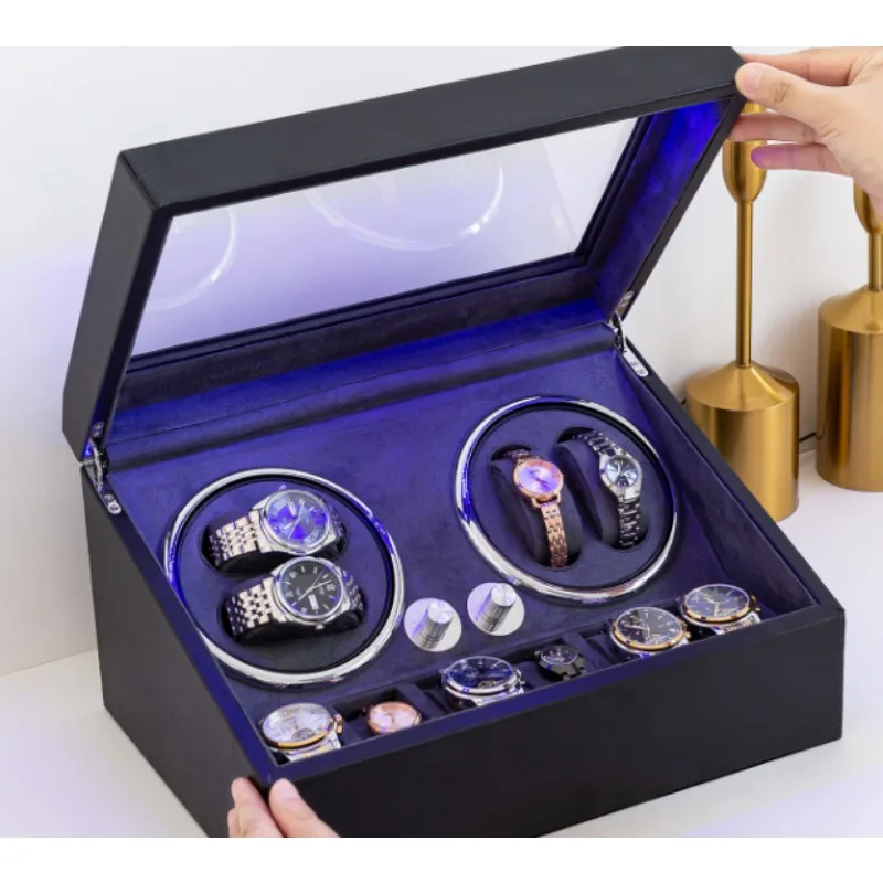 High Quality Automatic Watch Shaker Watch Storage Watch Display Case for 4 Automatic with Extra 6 Watch Storage LED Illumination