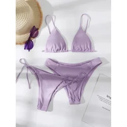 Elegant Blue and Purple Push - Up Bandage Bikini Set - 3 Piece Swimsuit - M (Light purple)
