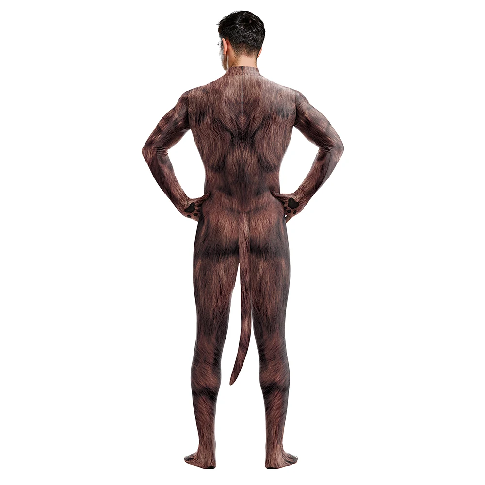 Cosplay Costume Zawaland Animal Wolf 3D Print Petsuit Tail Furry Cosplay Costume Full Cover Crotch Zipper Jumpsuit Men Zentai Bodysuit