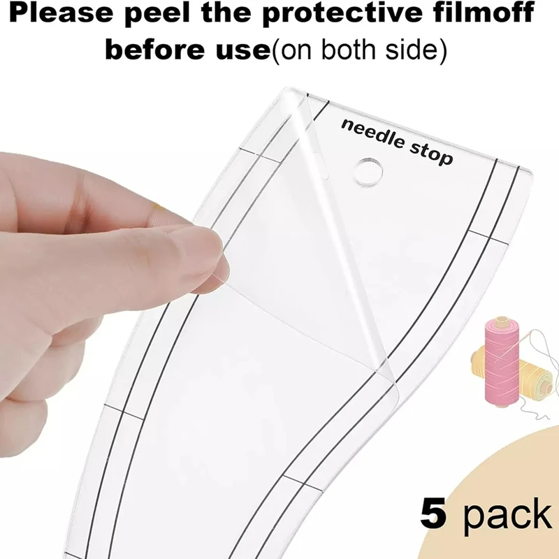 5 Pcs Acrylic Wave Ruler Quilting Stencils DIY Drawing Template Measure Tailor Ruler Soft Patchwork Ruler-A03I