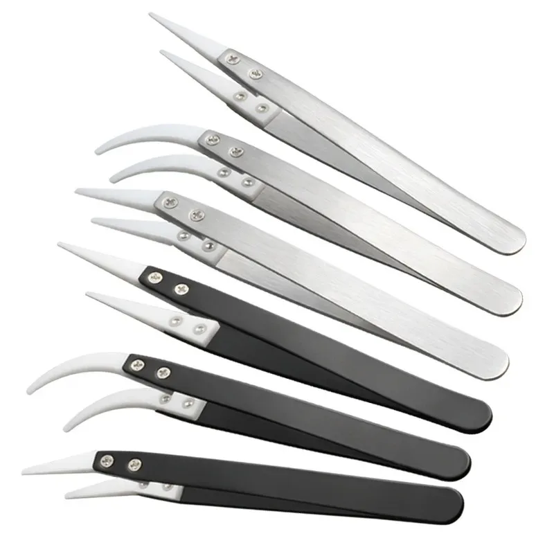 3팩 세라믹 스트레이트 팁 전자 납땜 핀셋, 정전기 방지 역산성 정밀 척 세라믹..