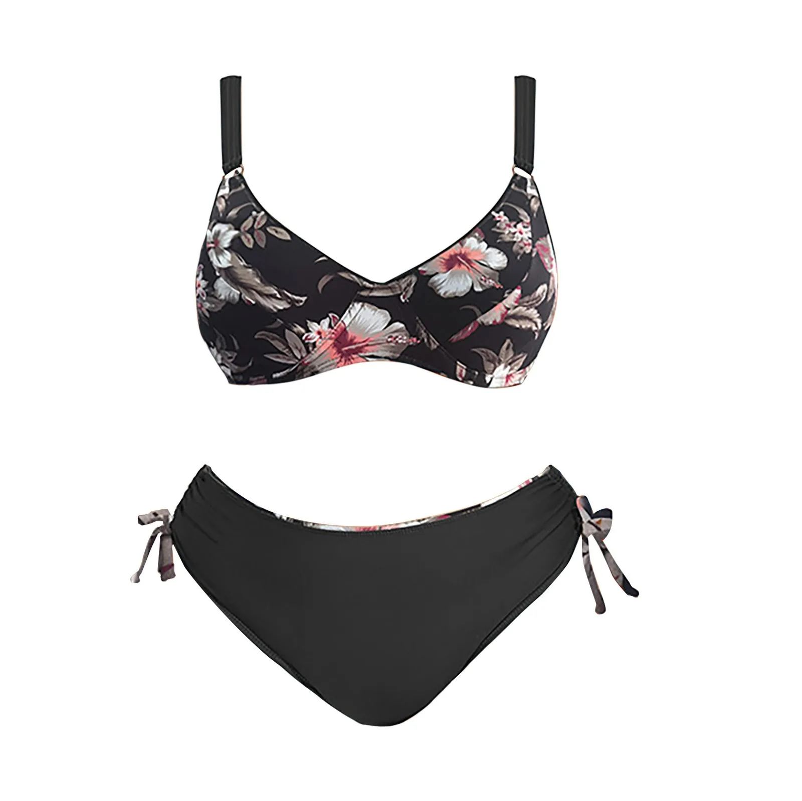 

Женские купальники из 2 предметов, бикини с цветочным принтом, купальные костюмы с высокой талией и низом, винтажные женские бикини на бретельках с разрезом и высокой талией