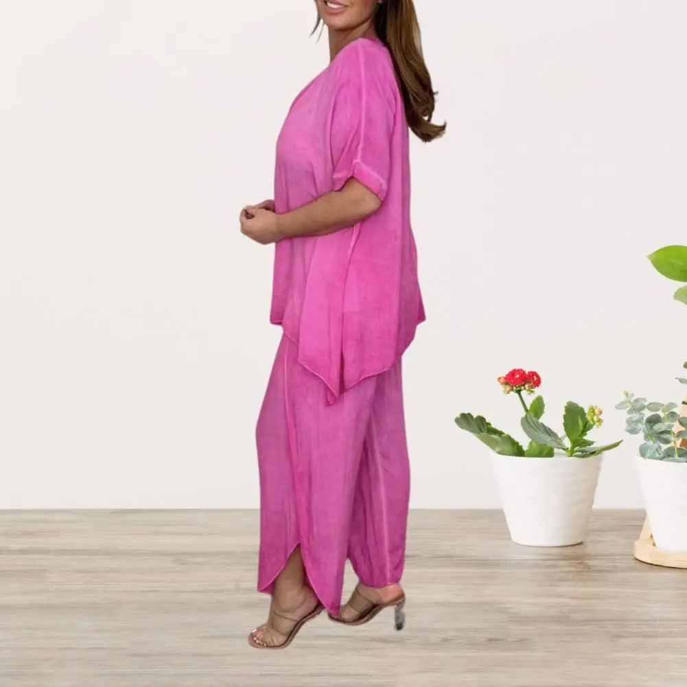 Women Top Pants Suit Women's Casual Two-piece Set O Neck Top Wide Leg Pants for Summer Sleepwear Homewear Breathable Spring maternity nursing pajamas nightgown breastfeeding nightdress loungewear summer pregnant women nightwear breastfeeding sleepwear