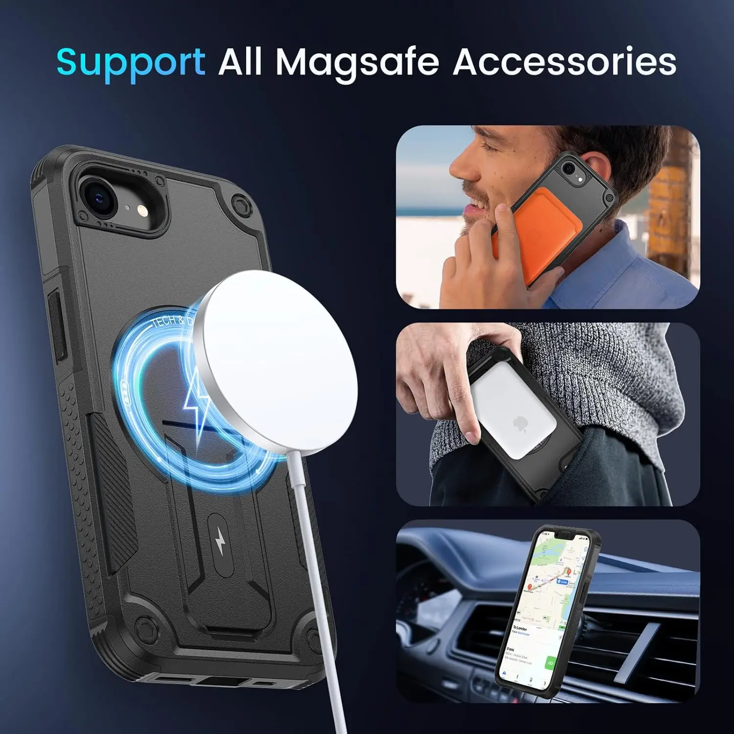 Magnetic Protective Phone Case with Stand and Kickstand Features