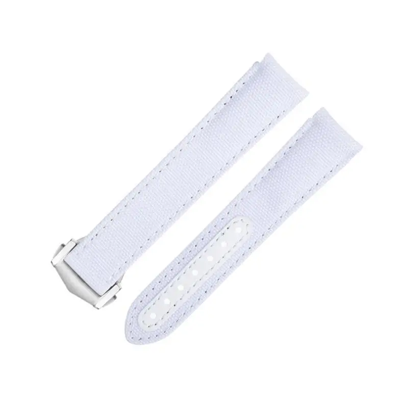 SCHIK 20mm New White Nylon Fabric Watchband Fit For Omega Strap For AT150 Seamaster 300 Planet Ocean De Ville Speedmaster