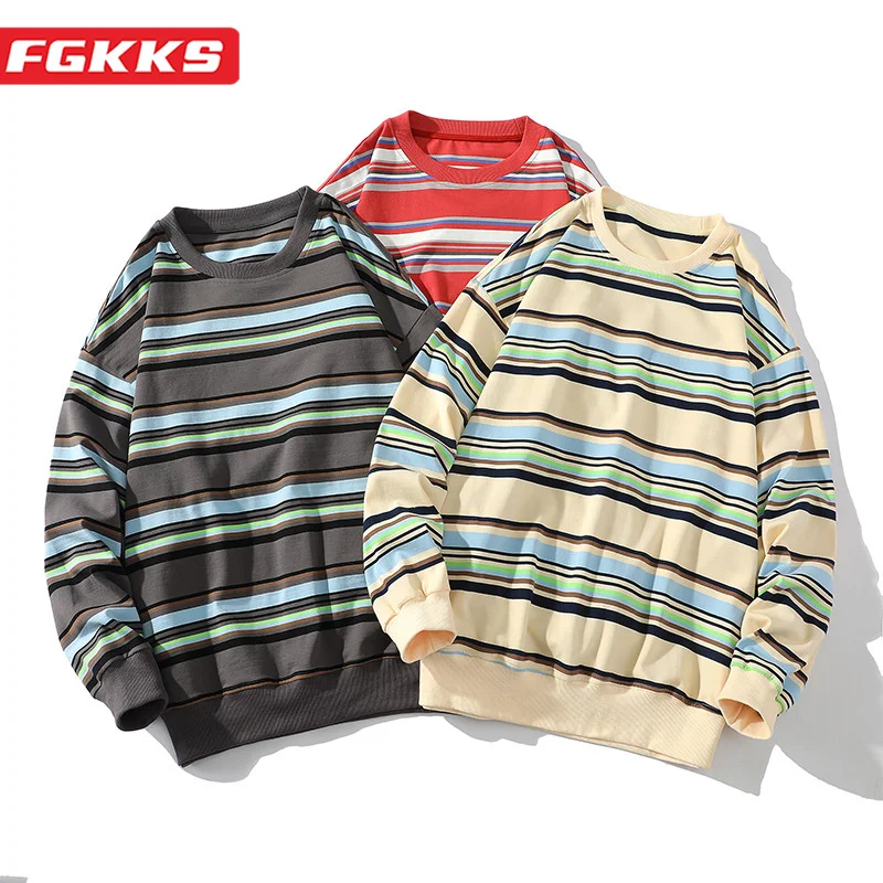 

FGKKS 2023 Casual Hoodie Sweatshirt For Men Pure Cotton Striped Pullover High Quality Fashion Hoodie Sweatshirt For Men
