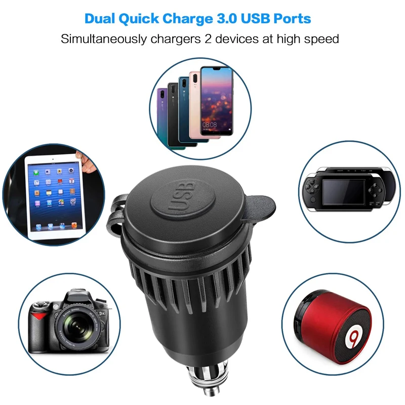C타입 오토바이 USB 충전기, 전압계 포함, DIN Hella 플러그 to QC3.0 고속 충전, BMW용 3.0 USB 충전기