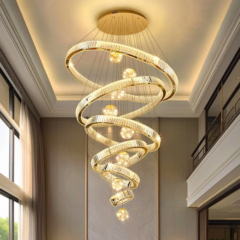 Modern Crystal Chandelier Lustre Stair Pendant Lights Duplex Architecture Living Room Pendant Lights Home Decoration Lighting 3