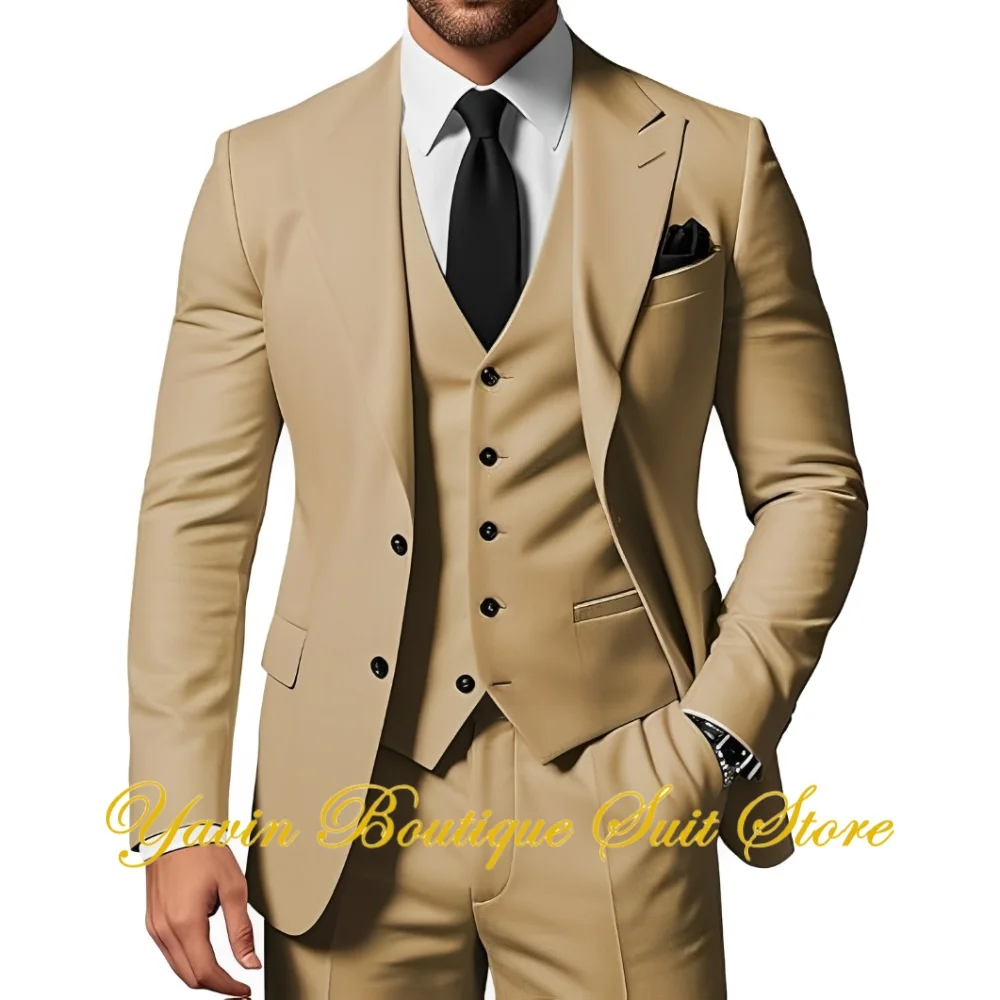 Men's Business Suit 3 Piece Slim Fit Peak Lapel Blazer Formal Jacket Vest Pants Set Wedding Prom Party Tuxedo