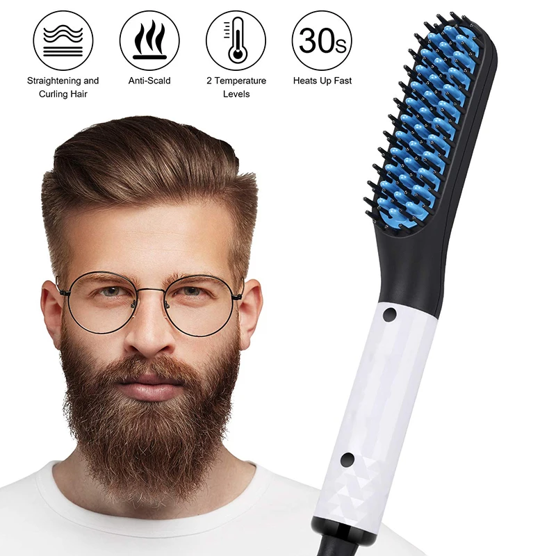 Electric Flat Iron Curler Straightener Comb Hair Beard Straightener Cordless Fast Heating Straightening Brush Machine For Men 4