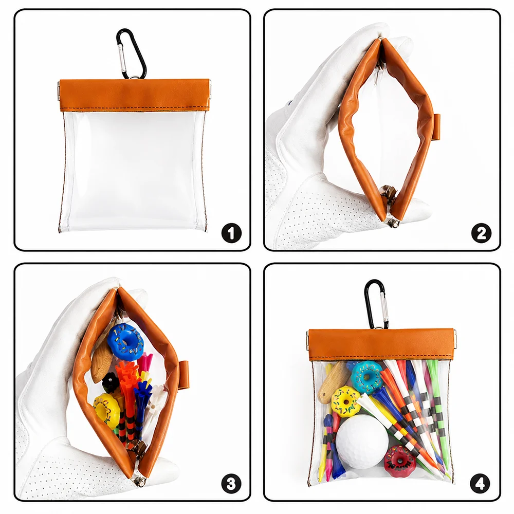 Transparent Golf Accessories Pouch with Auto-Closing Tee Holder and Green Fork