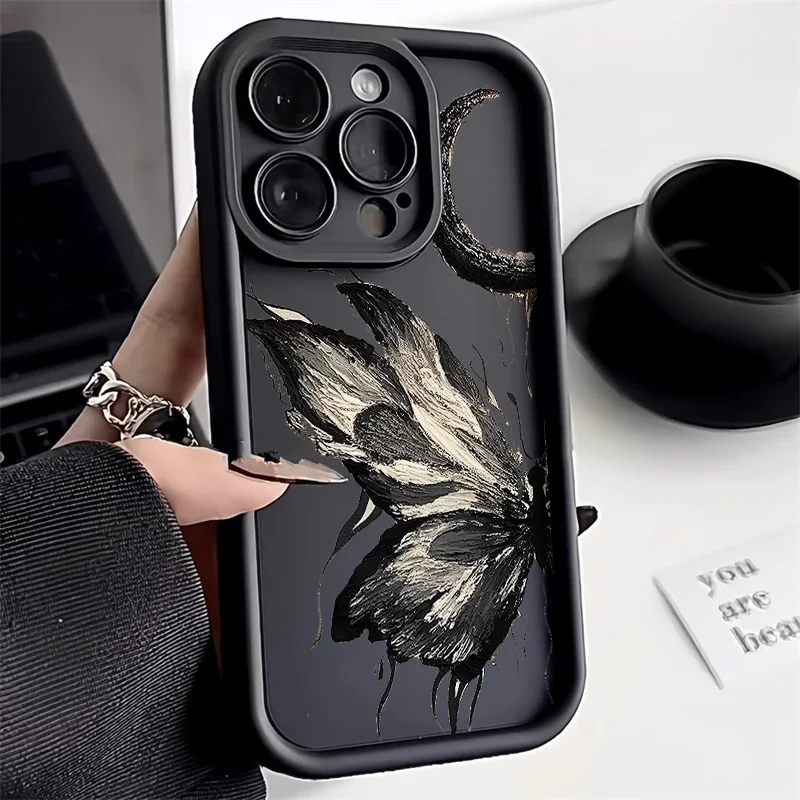 thumbnail image 1 of Black Butterfly Case For Realme C35 C53 C51 C55 C12 C11 C15 C20 C21Y C25 C30 Oppo A17 A16 A15 A53 A54 A55 A57 A58 Reno 8T Cover, 1 of 4
