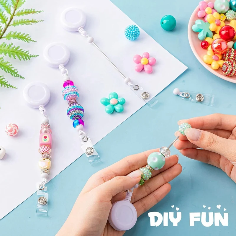 24 Pcs Beadable Badge Reel Retractable Clips Holder For Beads Bulk Blank Bar ID Name Badge Reels With Belt Clip Beadable Items Jewelry DIY Gift For...