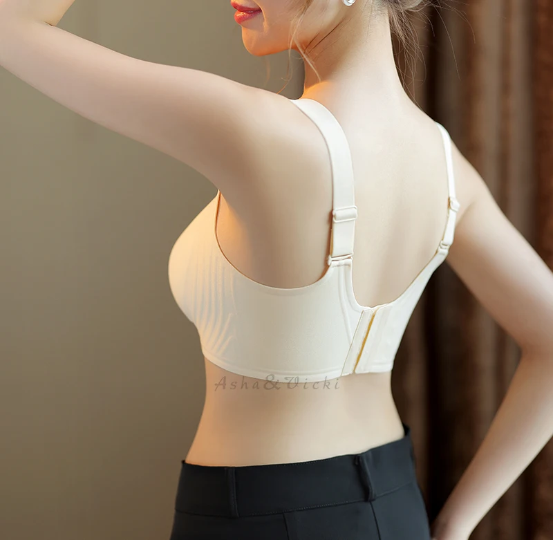 Plus Size Jelly Gum Full Cover Semi Fixed Large Cup Lace Underwear Anti Glare Mesh Woman Bra Comfortable Gathering