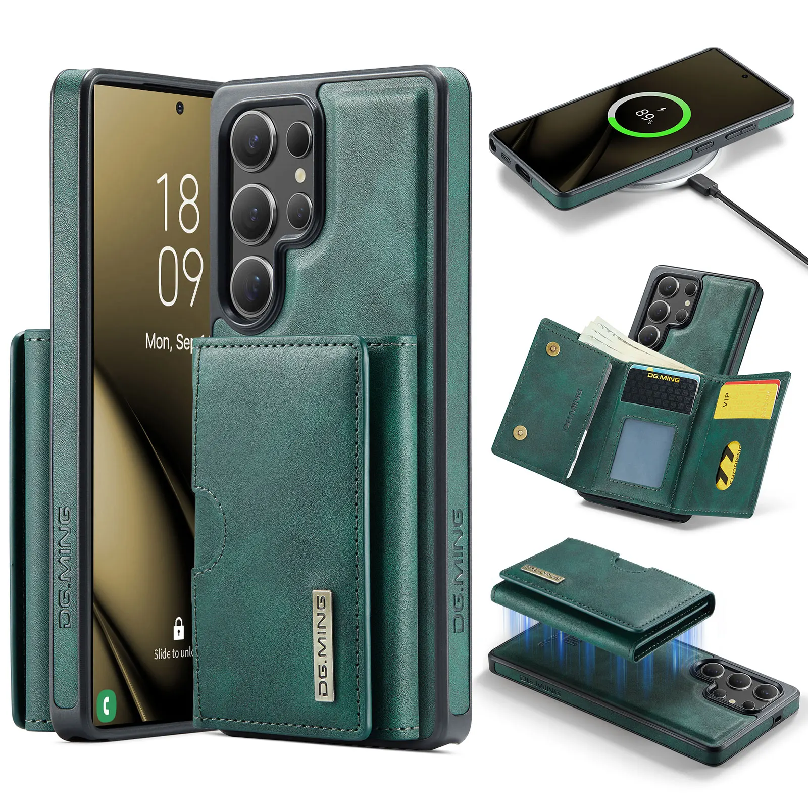 Magnetic Leather Wallet Phone Case with Detachable Flip Card Holder