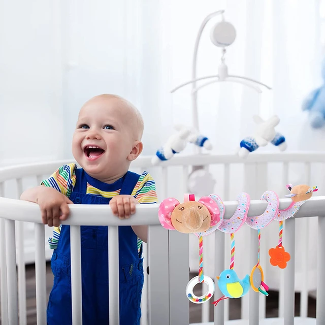 Car Seat Spiral Toy For Babies Stroller Toys Crib Bassinet Mobile Hanging Spiral Activity Plush Toy with BB Squeaker and Rattles 6