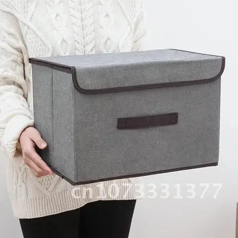 

Foldable Large Storage Box with Lid Non-woven Dustproof Bedroom Wardrobe Toy Sundries Folding Storage Box