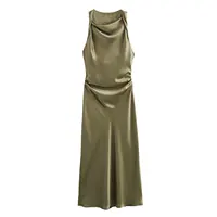 MUJER Satin Ruched Long Dresses for Women Sleeveless Summer Dress Woman off Shoulder Party Womens Dresses Beach Female Dress - Image 4