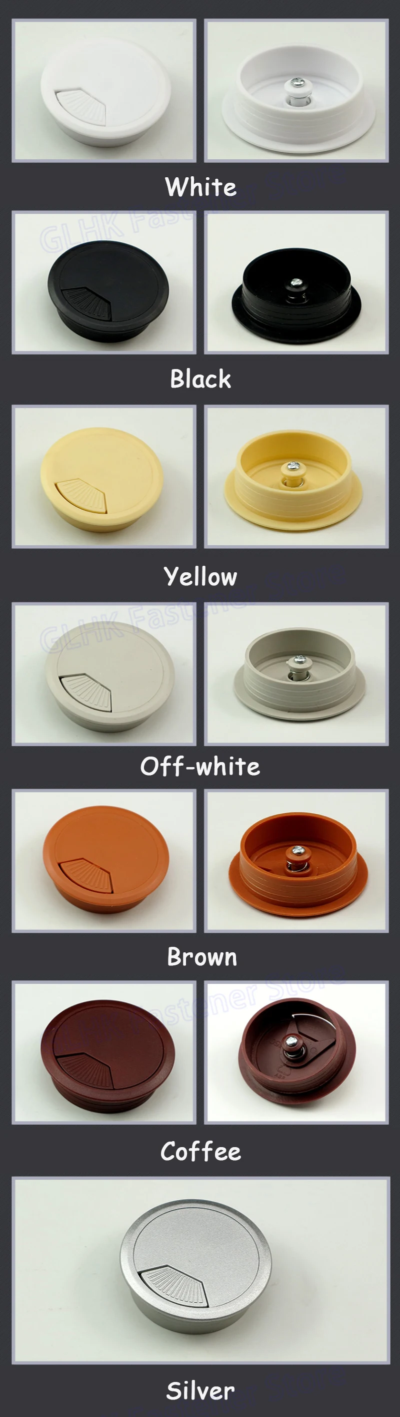 Description Picture 5 of item2-10pcs 50/53/60/80mm ABS Computer Desk Table Grommet Cable Port Wire Hole Cover Wire Storage Rack Furniture Hardware All Color