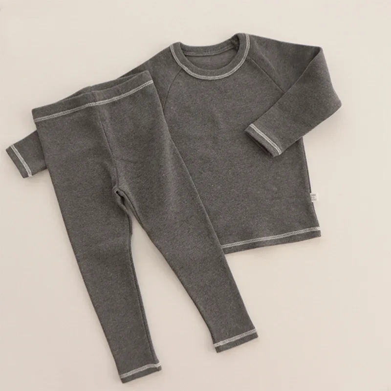 Solid Color Pajamas for Children's Thermal Underwear Baby Long Johns Toddler Clothing Sets Boys Girls Warm Bottoming Sleep Suit