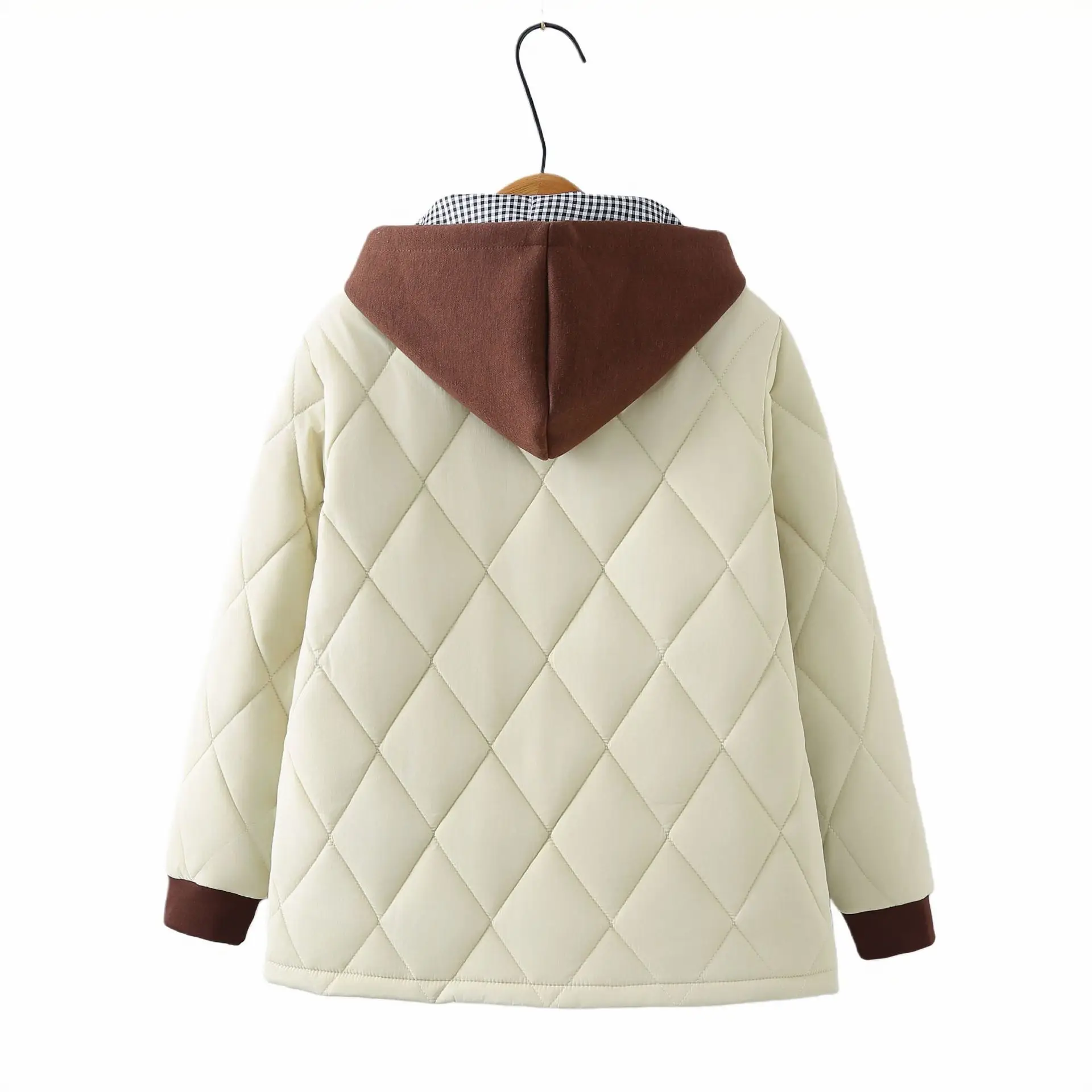 XXXXL Fashion Plus Size Women's Parkas Winter Simple And Retro Color Blocking Argyle Hooded Padded Jacket Casual Warm Coats 2519