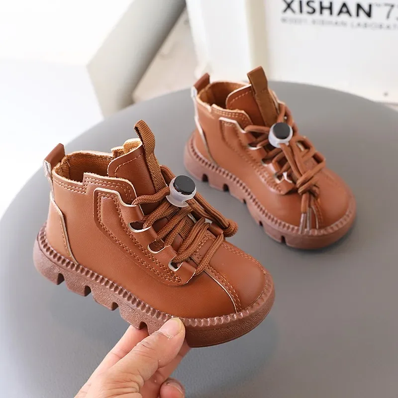 Boys Boots Kids Ankle Boots Autumn Winter Toddlers Children Fashion Little Boy Girl Lace-up Soft Rubber
