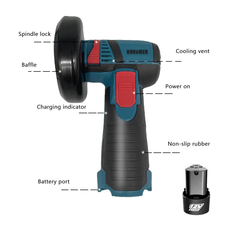 DONUMEH 12V Brushless Cordless Mini Angle Grinder Portable Grinding Metal Polishing Cutting Machine Lithium Battery Power Tool 3
