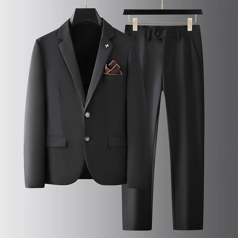 

Autumn Costume Homme De Luxe 2-piece Blazer + Pants Plaid Printed Korean Suits Men Wedding Business Streetwear Large Size 7XL