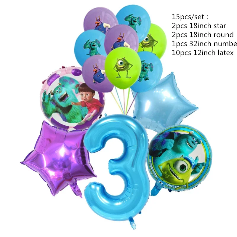 thumbnail image 1 of Suministros de decoración para fiesta de cumpleaños de monstruos de dibujos animados, juego de vajilla desechable, plato de feliz cumpleaños, mantel con globos, Baby Shower, 1 of 5