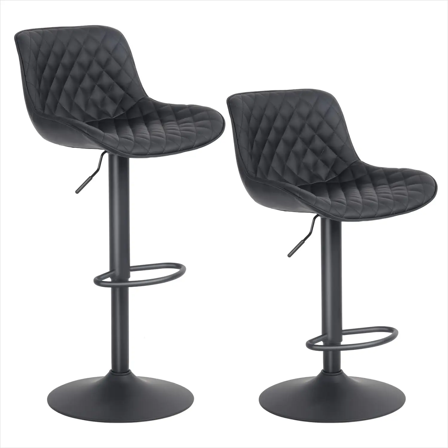 

Kidol & Shellder Bar Stools Set of 2 Black Adjustable Swivel Barstools Upholstered Counter Stools,3 Minutes Quick Assembly,Loads