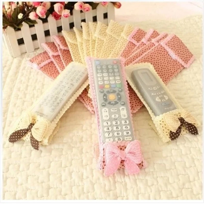 2pcs! Fabric Bowknot Lace Ideo TV Air Condition Remote Control Protector Cover Dust Jacket S / M / L Tv Remotes