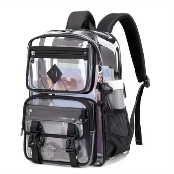 Transparent Backpack Casual Large Capacity Multi-Pocket Clear Bag Women's Shoulder Bag PVC Transparent Student Office Laptop Bag 1