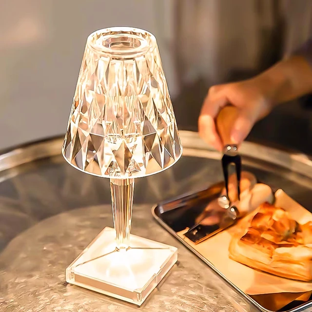 One Fire Lámparas de mesa, lámpara de mesa de cristal regulable de 3  colores, lámpara LED dorada, lámpara táctil de cristal de diamante, lámpara