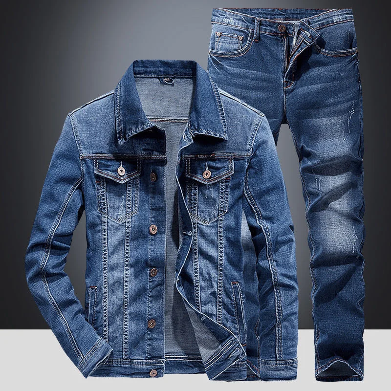 2023 Spring Denim Jacket Men's New Suit Jacket Jacket Pants Two Men's Spring and Autumn Jeans Men Clothing Pantalones Suit