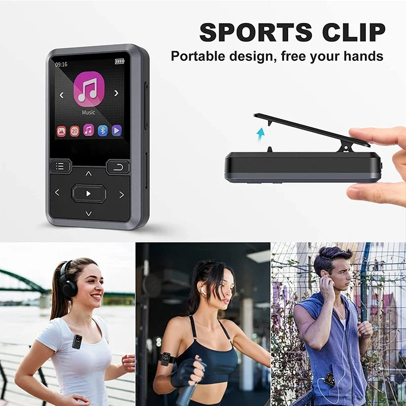 Clip MINI MP3 Music Sport Player With BT v5.0 Can Delece FM/Vedio/Picture  32GB mini clip MP3 player with BT 5.0