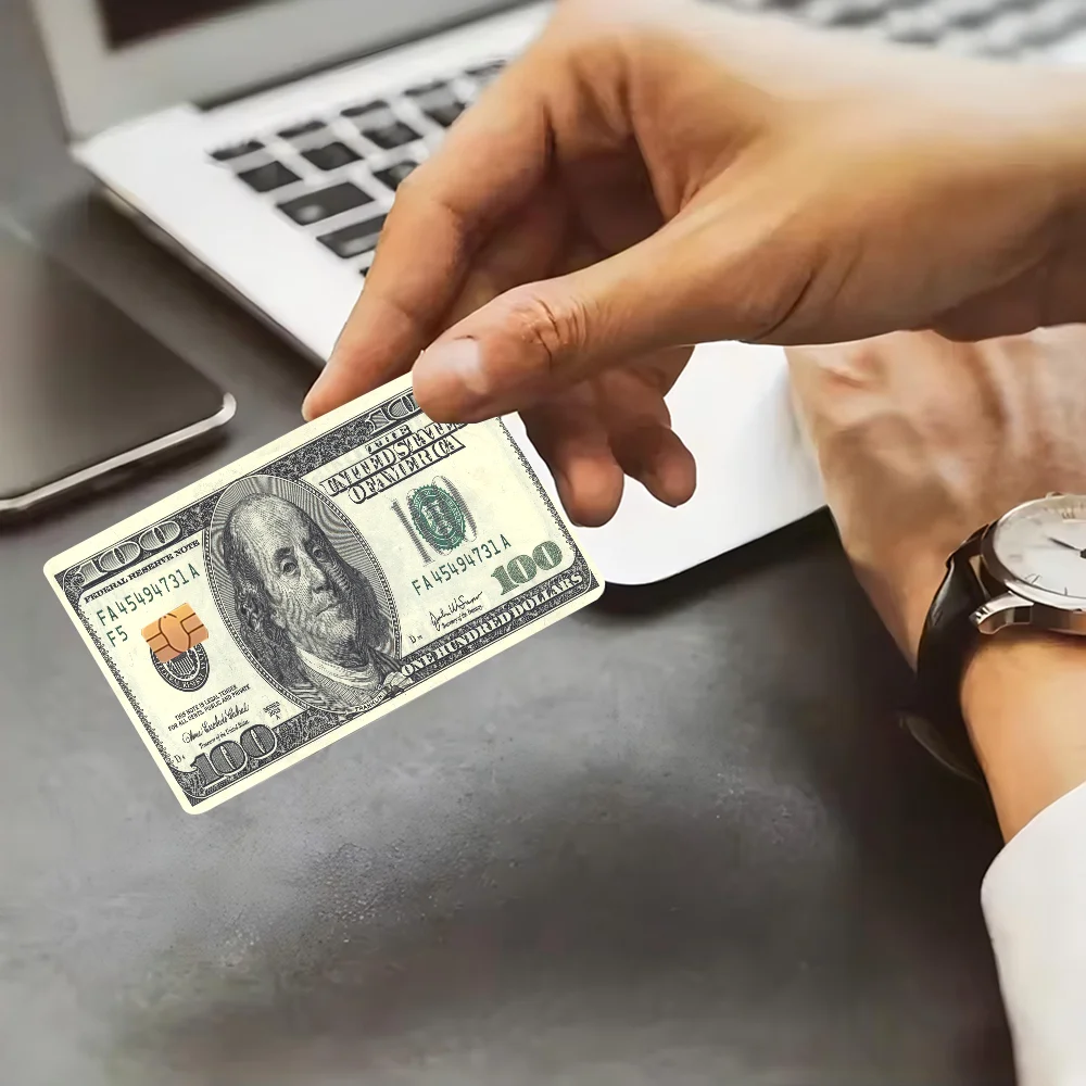 Dollars Money Credit Card Skin Stickers No Adhesive Residue Water Proof VISA Credit Card Subway Access