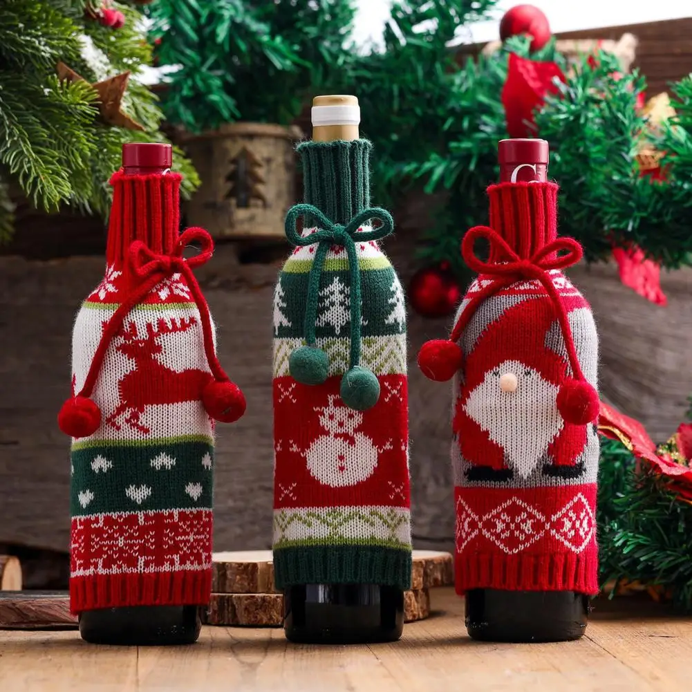 

Wine Bottle Bags Wine Bottle Decoration Charming Christmas Wine Bottle Covers Soft Knitted Santa Claus Snowman for Festive