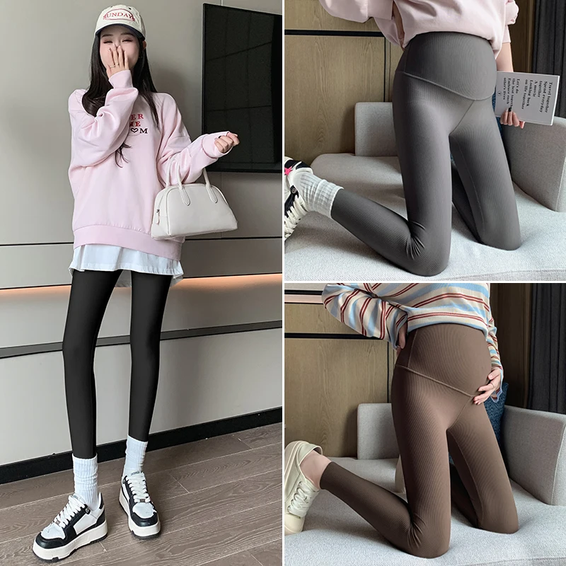 Waist Support Belly Seamless Vertical Stripe Nylon Legging Maternity Autumn Pencil Yoga Pants for Pregnant Women Pregnancy Youth