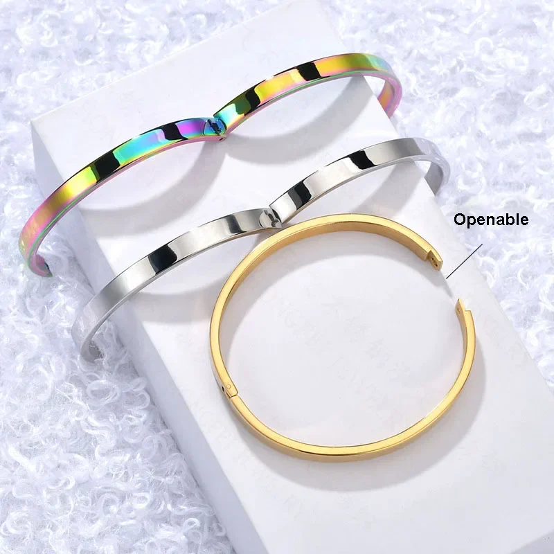 6MM Simple Woman's Bangles Cuff Stainless Steel Gold Rose  Black Blue Silver Color Bracelet Wristband Charm Jewelry 2