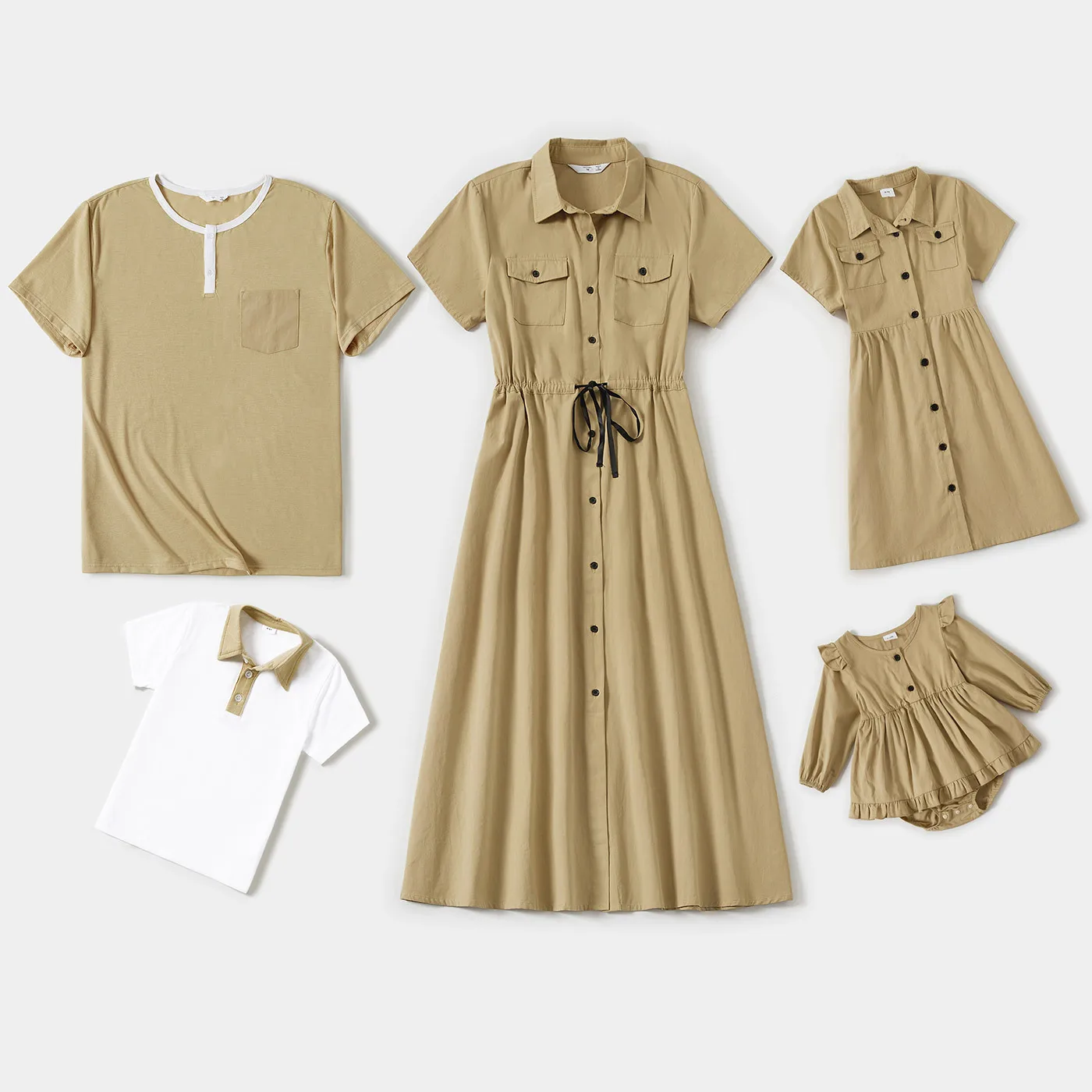 

Family Matching Allover Palm Leaf Print & Solid Spliced Surplice Neck Flutter-sleeve Dresses Short-sleeve T-shirts Sets