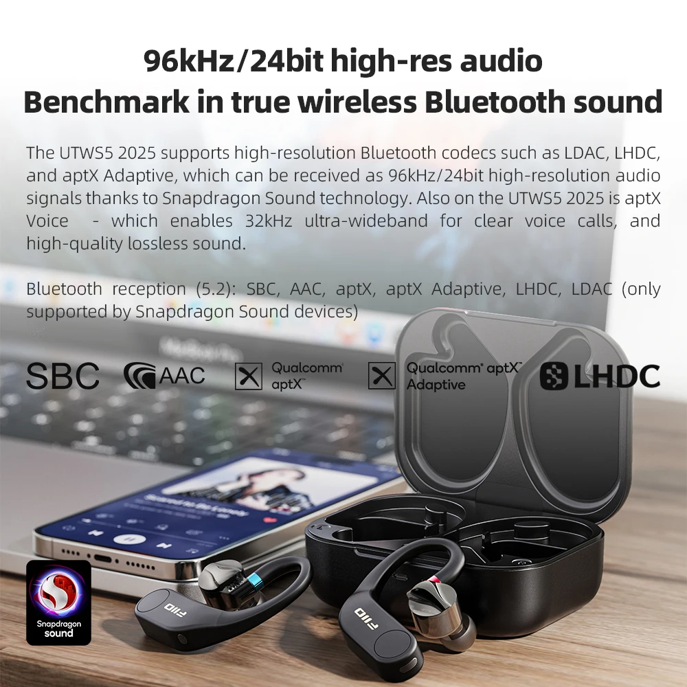FiiO UTWS5 2025 真のワイヤレス Bluetooth イヤホンフック