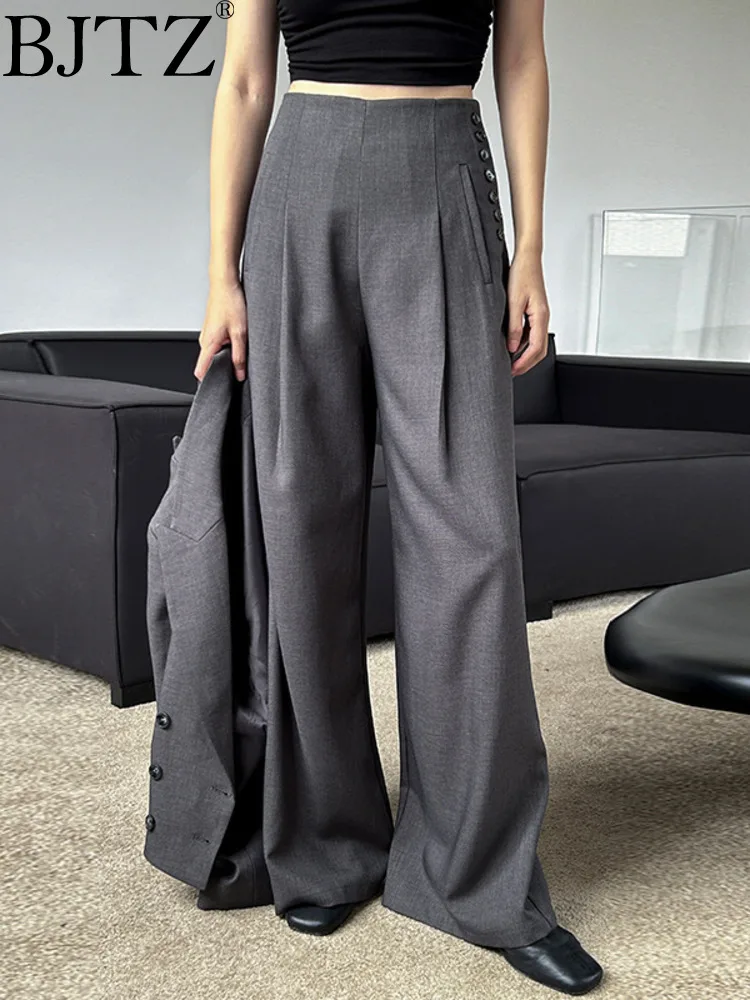 BJTZ Designer Loose Wide Leg Blazer Pants For Women 2024 Spring Autumn New Trend High Waist Straight Trousers Female HL113