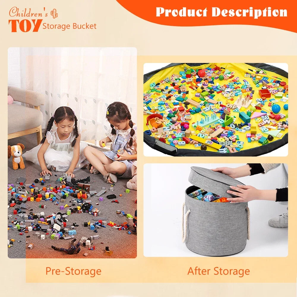 Kids Play Mat Toy Large Capacity Organizer Foldable Storage Bag for Building Blocks Dolls Carry Handle Childrens Room Decor