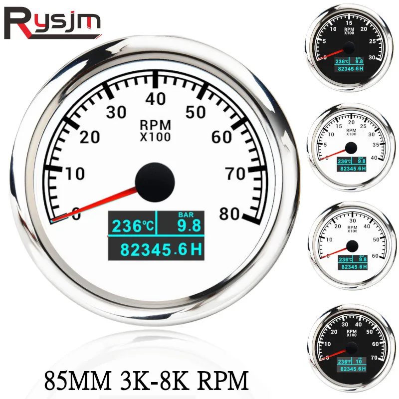 3 in 1 Digital Boat Tachometer Gauge 85mm HD 3000/4000/6000/8000RPM Tacho meter With Oil Pressure Hours Water Temp for car truck