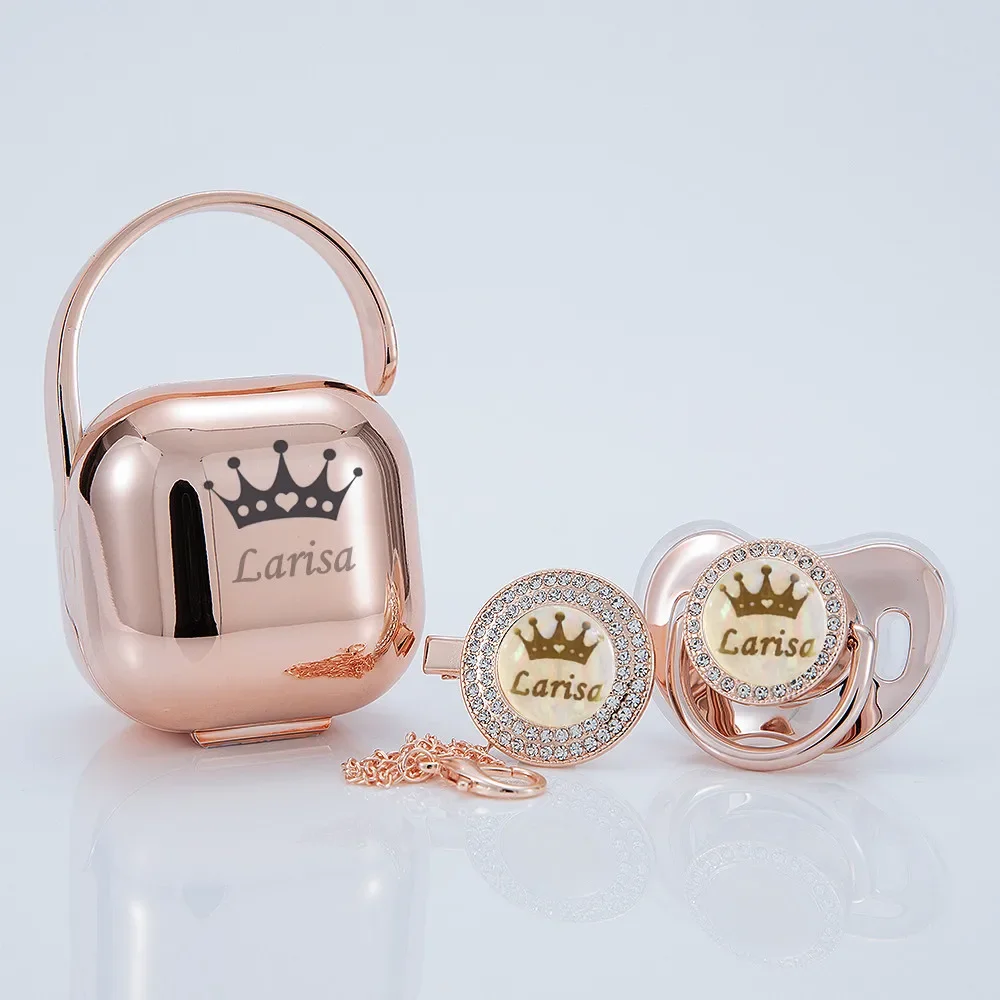 MIYOCAR personalized rose gold bling pacifier and clip pacifier box set BPA free dummy Luxury