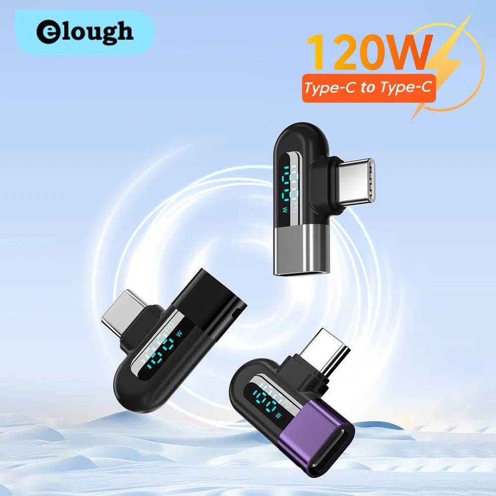 Elough-Adaptateur coudé USB Type C vers USB C, connecteur OTG, affichage numérique, charge rapide, adaptateur de données pour Macbook, Samsung, 120W