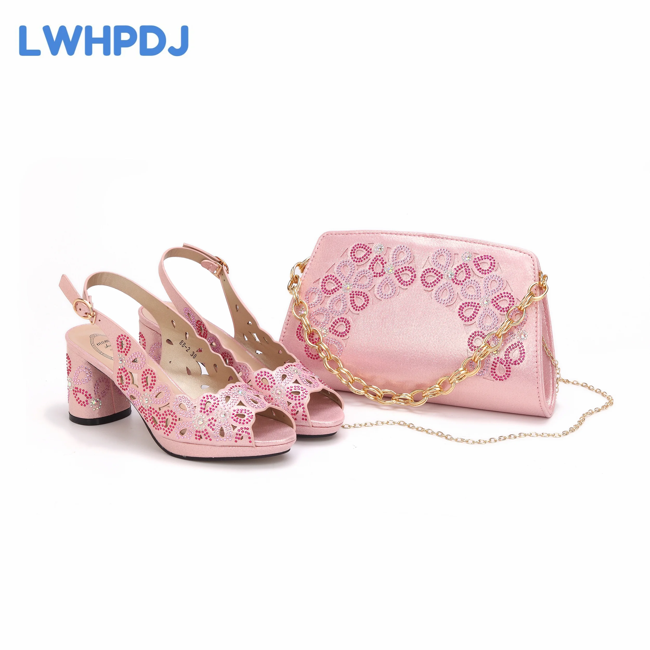 

New Fashionable Pink Color Peep Toe Ladies Shoes Matching Bag Set For Nigerian Women Wedding Party Pump