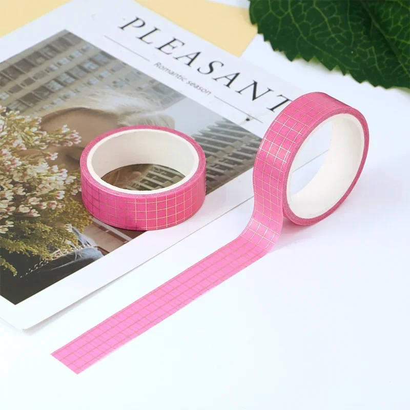 

NEW 1PC 10M Decor Gold Foil Pink Grid Basic Style Washi Tape for Scrapbooking Diary Stickers Masking Tape Kawaii Papeleria